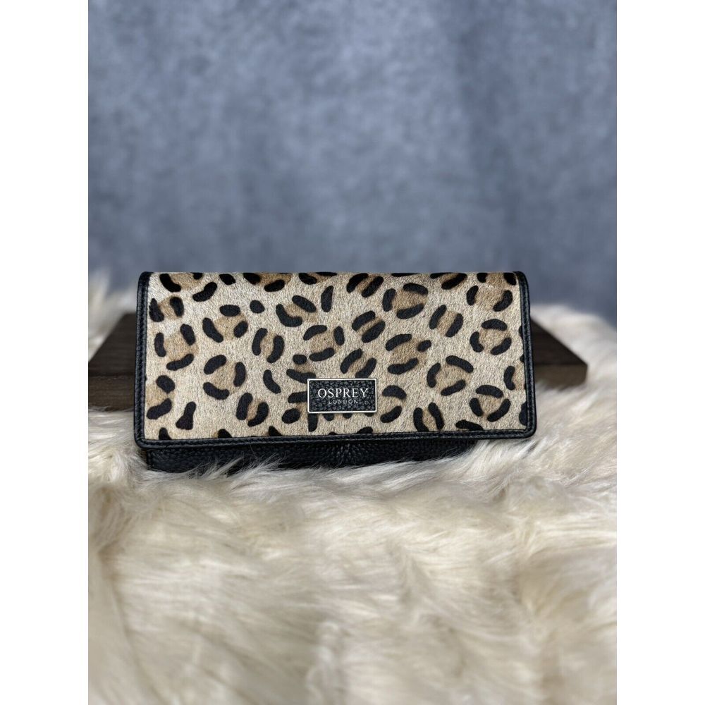 Osprey London Julia Large Matinee Leopard Black Leather Wallet